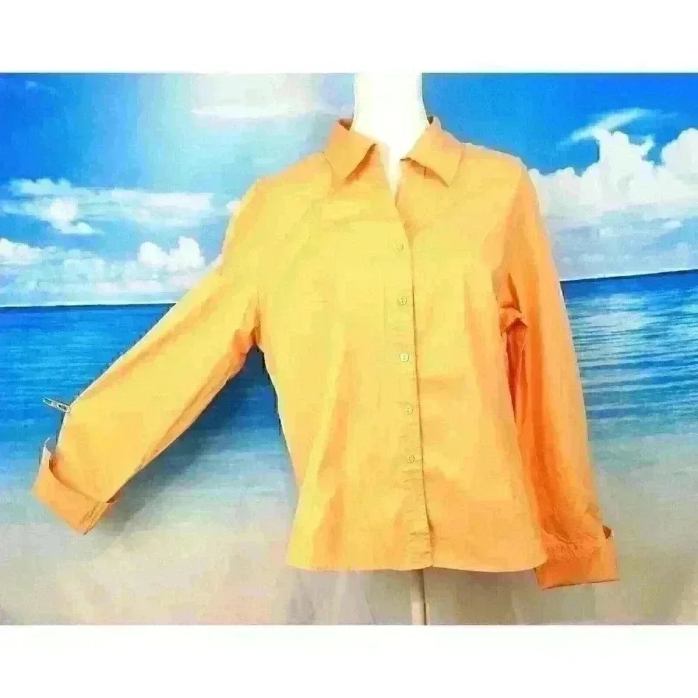FORENZA Woman's PEACH Blouse FITTED Shirt Button Down STRETCH Top size XL 1x